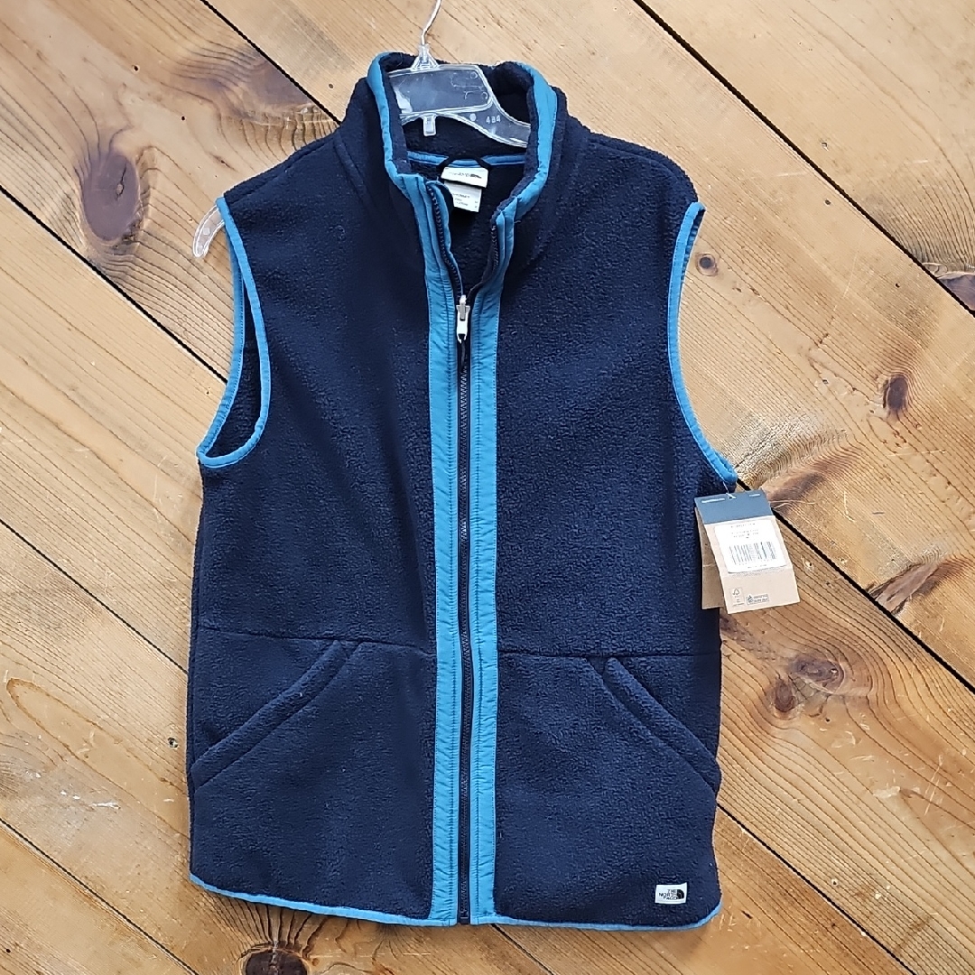 Nwt The North Face Navy Blue Fleece Vest With Light Blue Trim. Medium